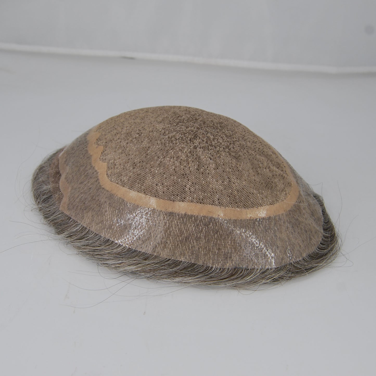 Clearance toupee #3 ash brown mixed 65% grey hair silk base with PU around human hair replacement