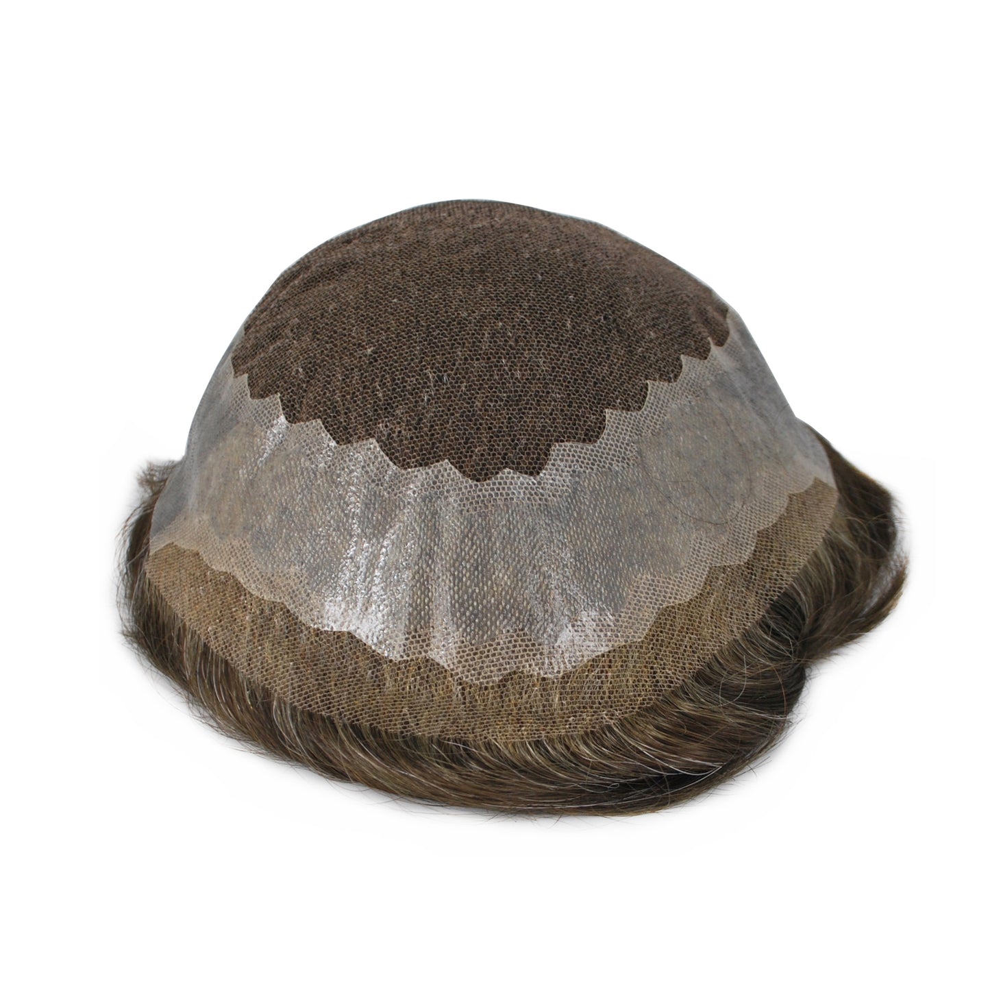 Swiss lace with PU Around Ash Brown #320 Toupee For Men With Grey Hair Durable Lace Hair System