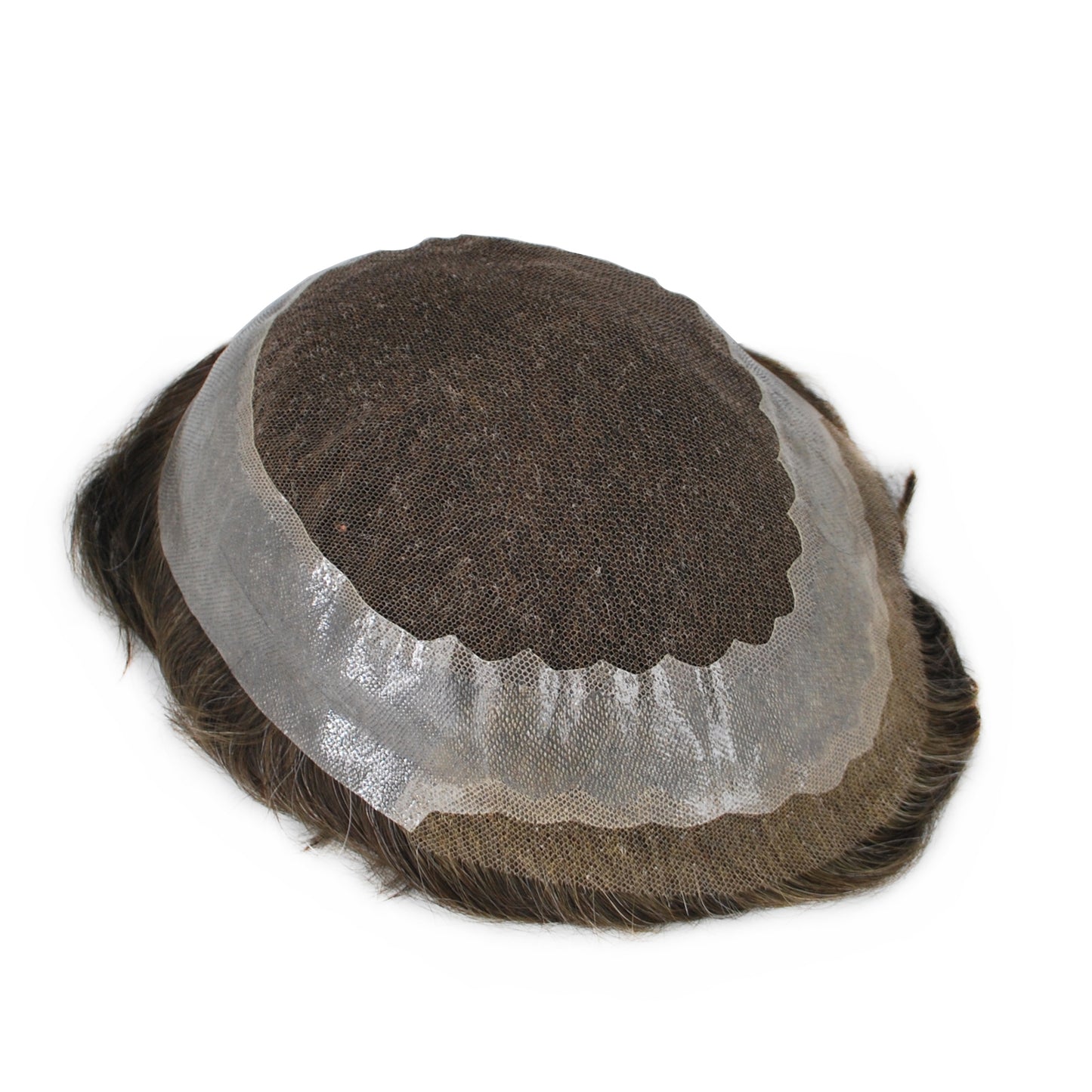 Swiss lace with PU Around Ash Brown #320 Toupee For Men With Grey Hair Durable Lace Hair System