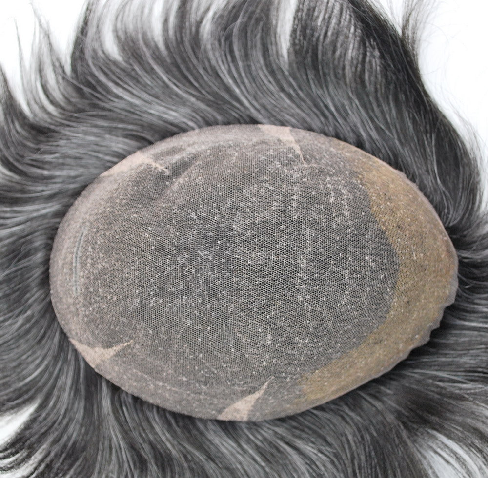 stock men toupee wig natural black color mixed grey color #1B 10-80%human hair system for men