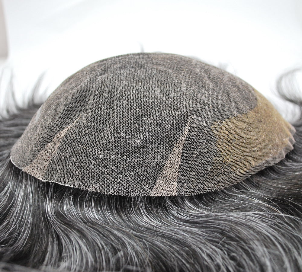 Full Lace Natural Black Mixed Grey Hair System 1B40 PU With Lace Toupee For Men