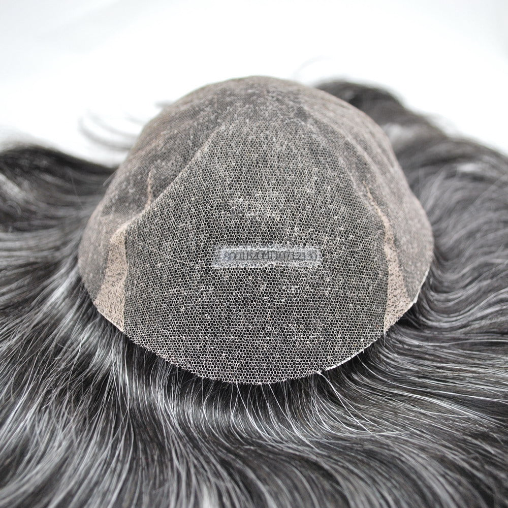 Full Lace Natural Black Mixed Grey Hair System 1B40 PU With Lace Toupee For Men