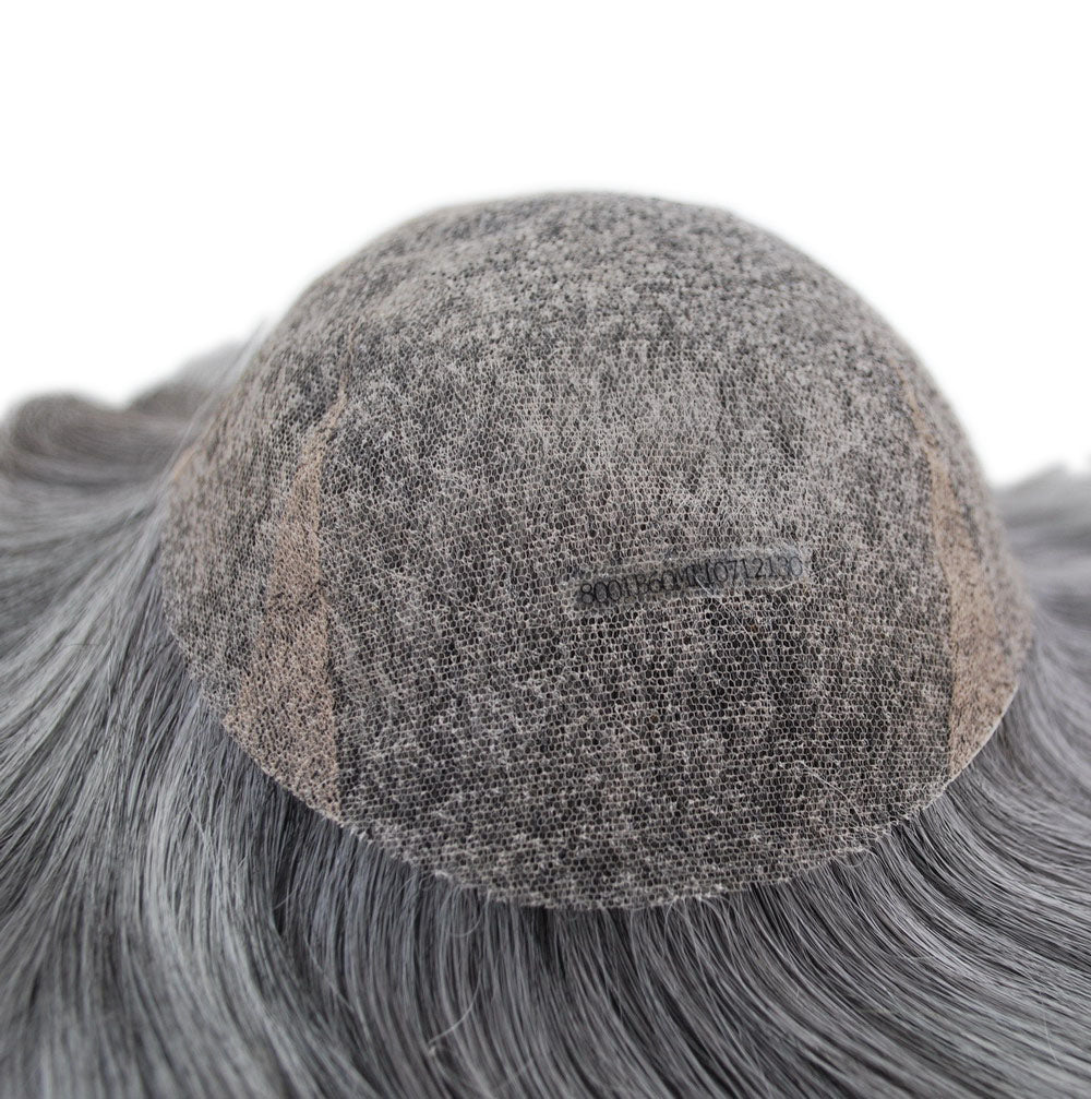1B60 Natural Black with Grey Human Hair Toupee All Swiss Lace Men Wig Hair System Lace with PU