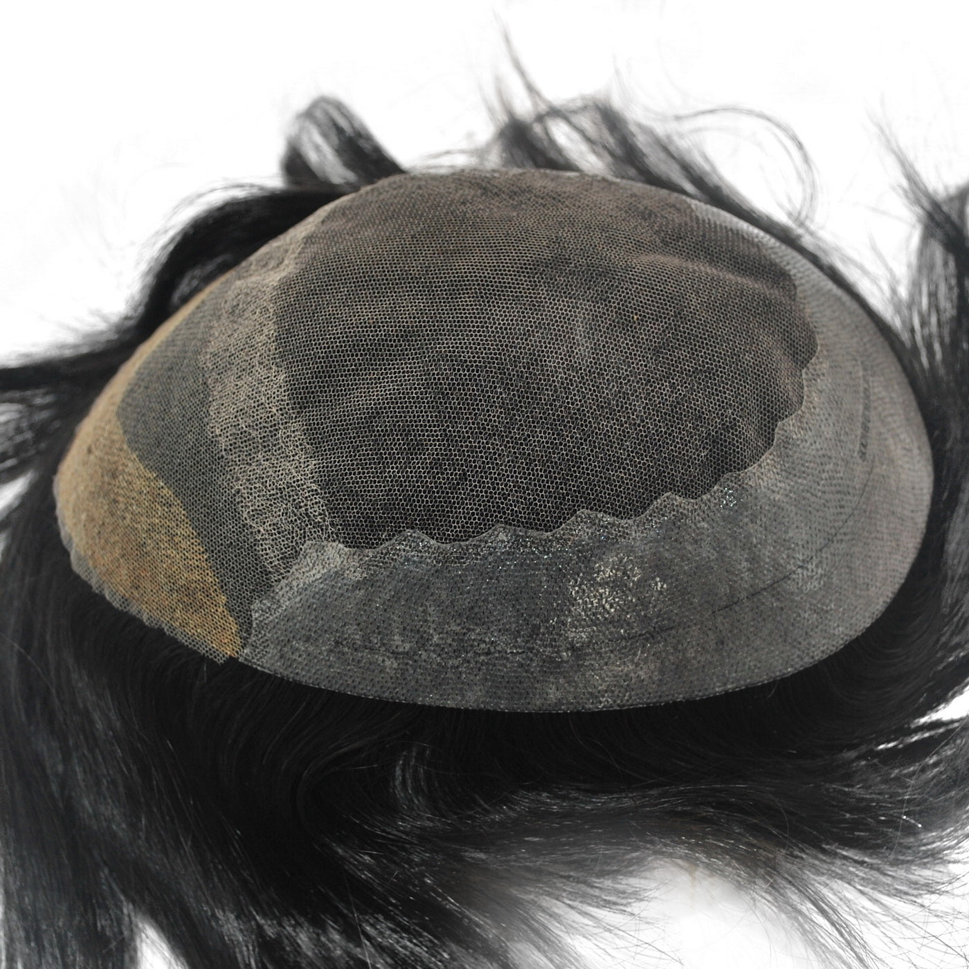 stock toupee natural black prosthesis for mens hair French lace with PU back and sides