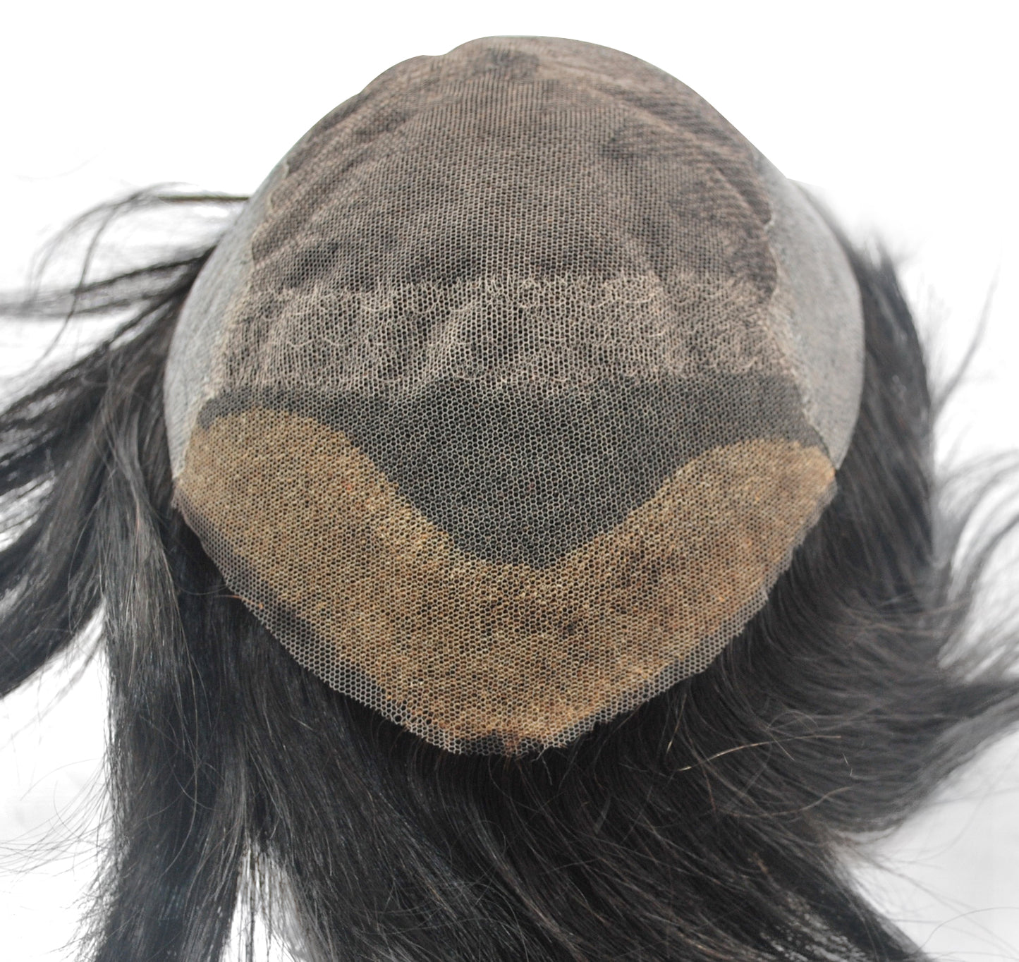 stock toupee natural black prosthesis for mens hair French lace with PU back and sides