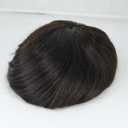 clearance silk base with PU around men's hair replacement natural black color men's toupee