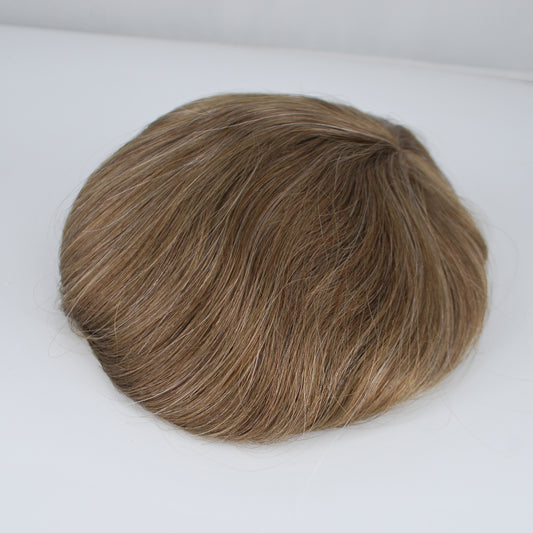 Clearance #7 light brown mixed 10%grey hair all french lace human hair system for men