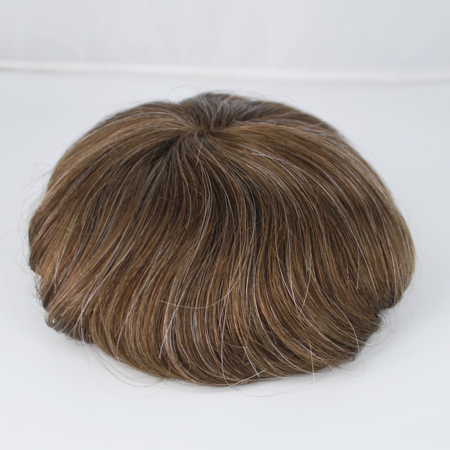 Clearance toupee for men #4 brown color mixed 10% grey hair French lace with PU around