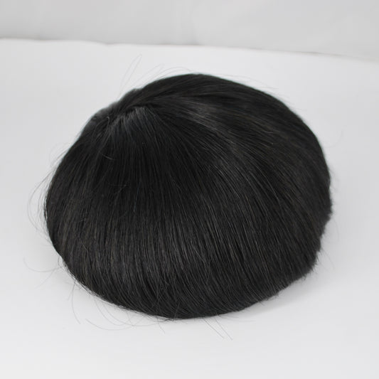 Clearance toupee #1 jet black toupee for men mono with PU around 9x7" human hair system