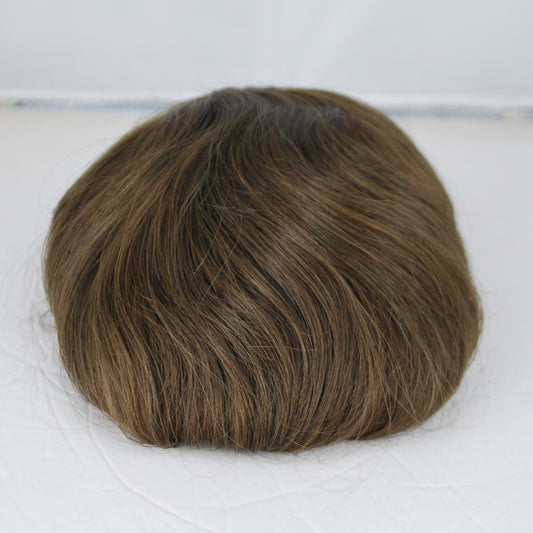 Clearance#4 medium brown toupee for old man 9.5x6.5" French lace men's hair piece