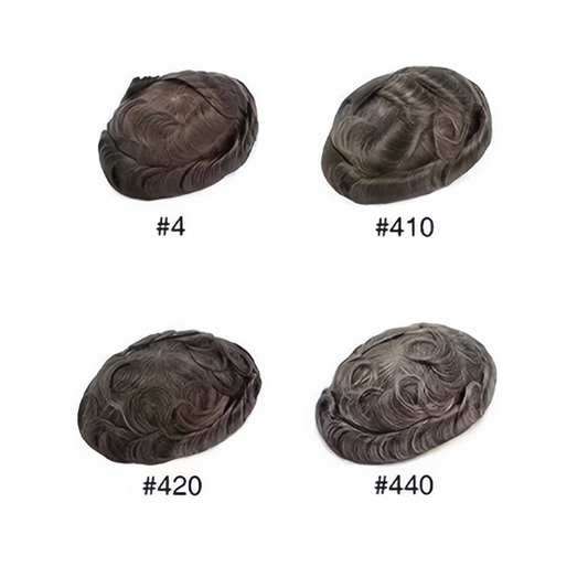 #4 Medium Brown with 10-80% Grey Mixed Human Hair Men's Toupee