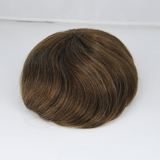 Clearance #4 10% grey human hair system for men french lace with PU around men hair replacement