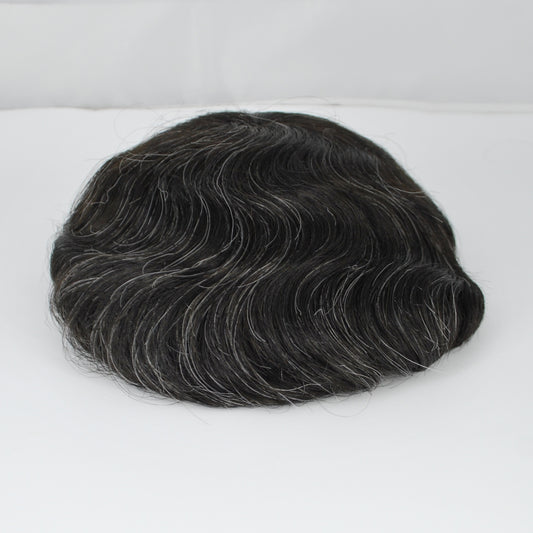 clearance toupee grey mixed hair system for men #1b 10 hair piece silk base with PU