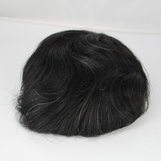 Clearance toupee #1 jet black with 5% grey mixed men hair system all french lace 130% medium density hair piece