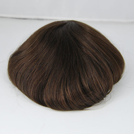 Clearance toupee #2 dark brown PU injection men hair system hair piece thin skin base 10x7.5