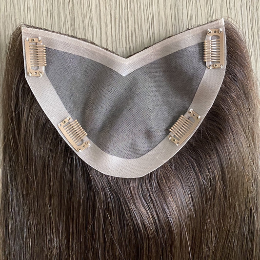 15 x 17"V part mono with PU around topper wig for women straight topper