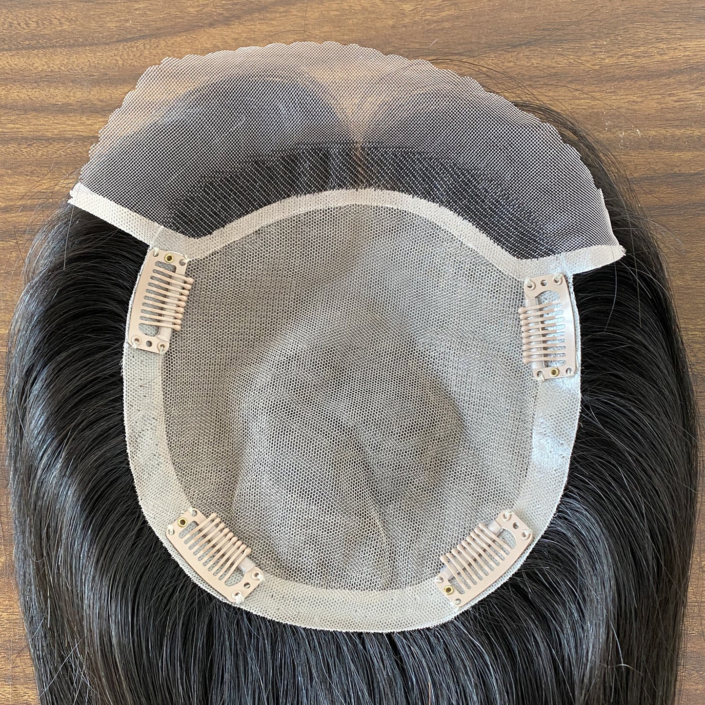 6x6.5 Inch lace front with silk base straight human hair topper wig for women