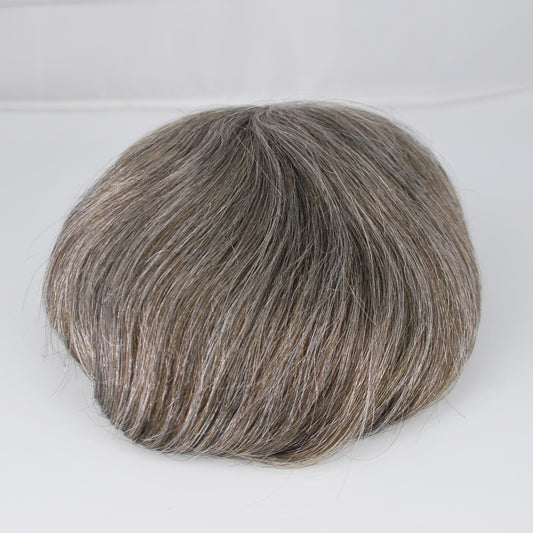 Clearance #3 brown grey mixed 50% toupee for men French lace with PU back and sides human hair men wig
