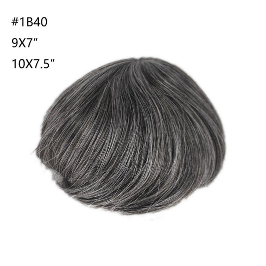 Full Lace Natural Black Mixed Grey Hair System 1B40 PU With Lace Toupee For Men
