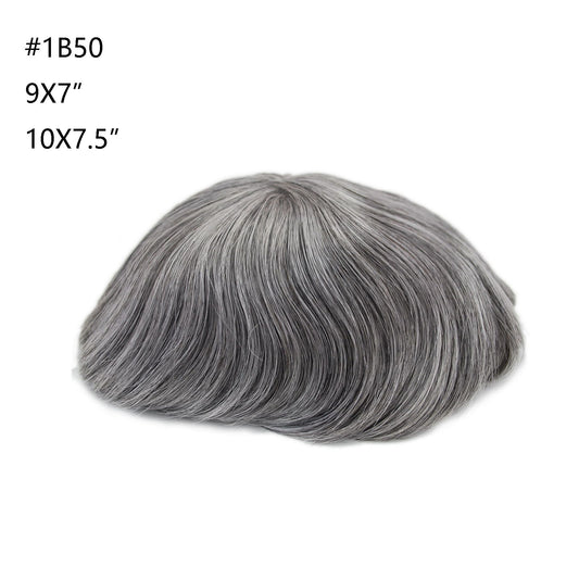 Black 50% grey mixed toupee for old men hair toupee system hair piece for men all Swiss lace mens hair wig