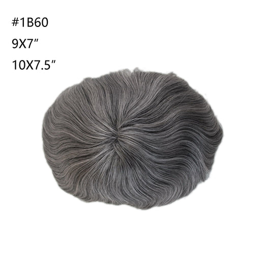 1B60 Natural Black with Grey Human Hair Toupee All Swiss Lace Men Wig Hair System Lace with PU
