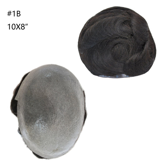 Clearance Stock human hair toupee thin PU knotted with Vlooped 10"X8" in the front hair prosthesis for men
