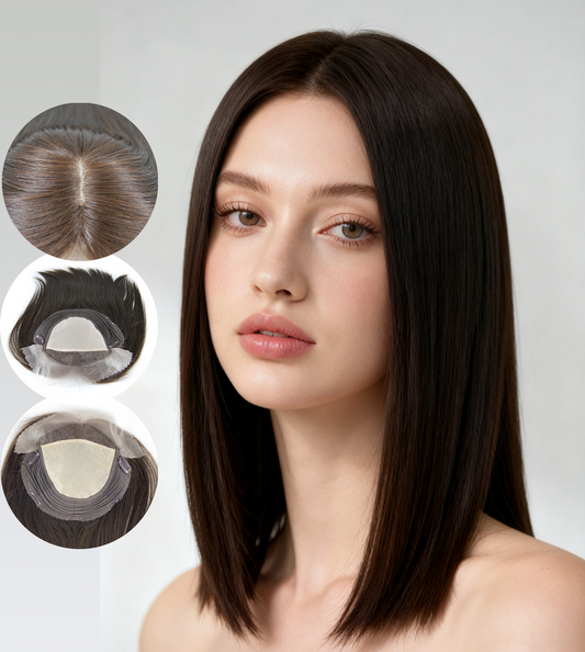 Full Coverage Topper Made of 100% Human Hair with Accent Streaks – Undetectable Lace Net