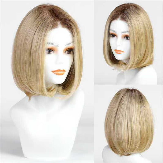 Synthetic Straight Bob Wig – Mono Top, Short Layered Cut (Blonde)