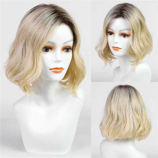 Synthetic Wavy Bob Wig – Mono Top, Short Layered Style (Ombre Blonde)