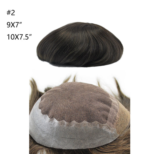 dark brown hairpiece toupee for men French lace with PU back and sides hair system
