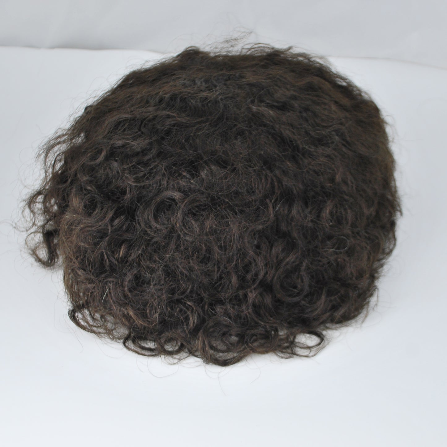 Clearance men hair system 1.4 cm curly toupee #2 dark brown all French lace hair replacement