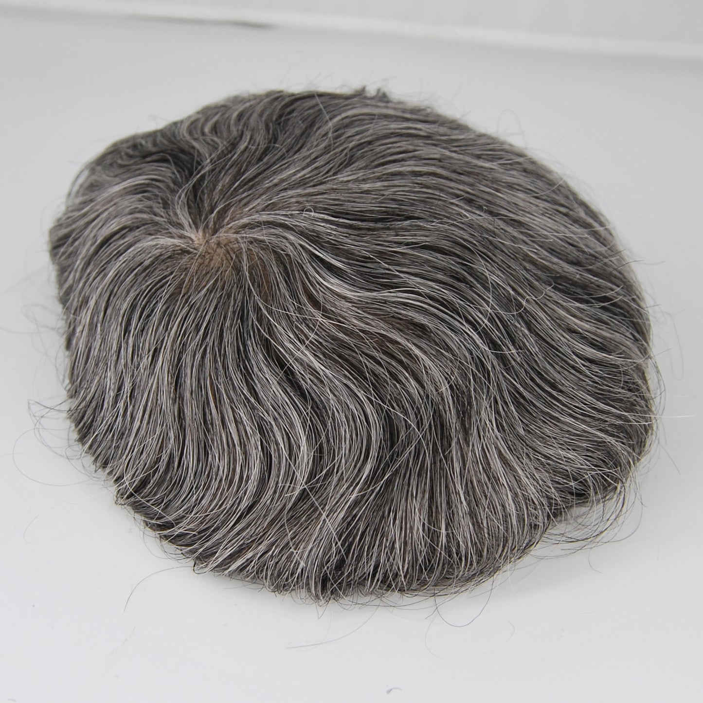 Clearance toupee silk base with PU around hair system #1 jet black mixed 50% grey hair system