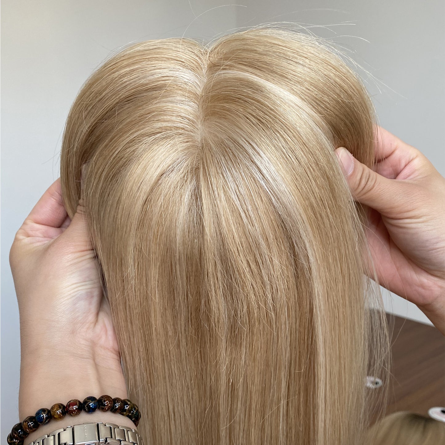 8x8" topper wig for women silky straight human hair topper silk base with weft