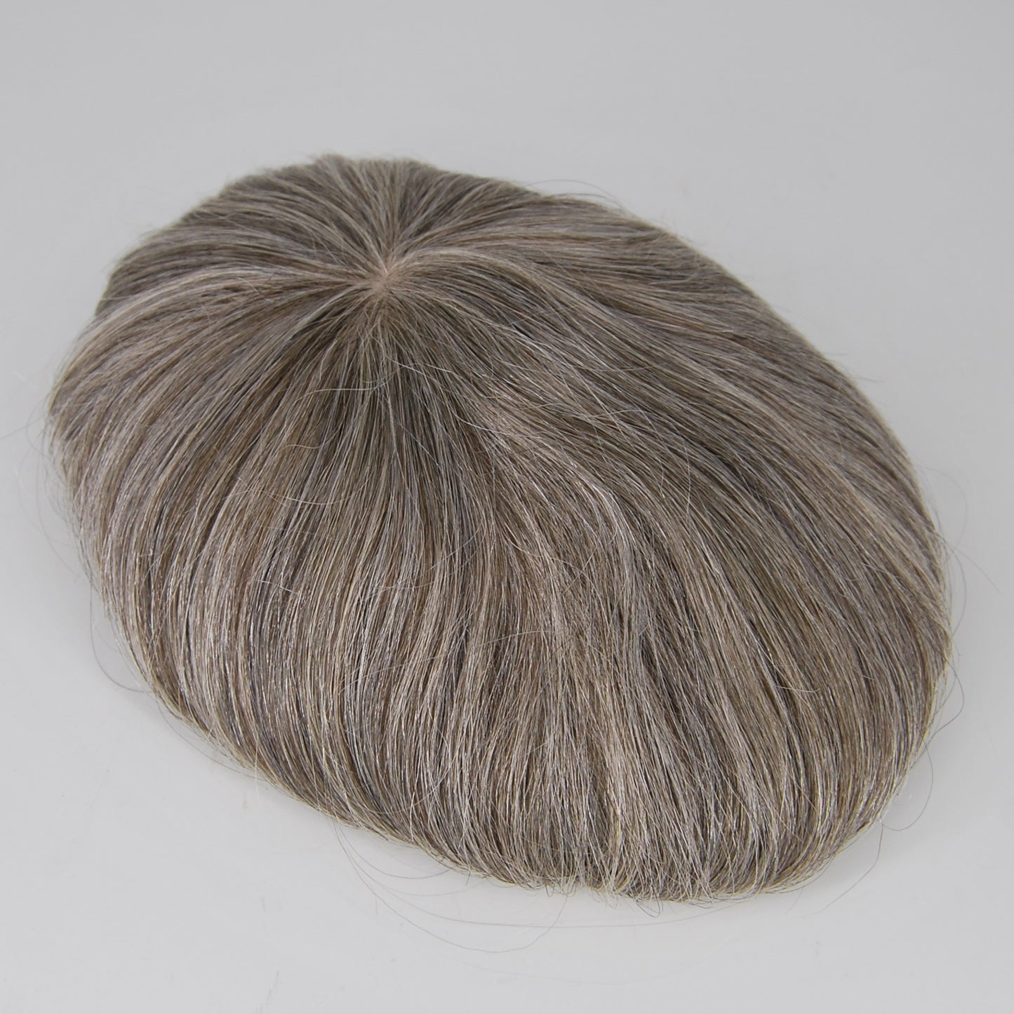 Clearance toupee #3 ash brown mixed 65% grey hair silk base with PU around human hair replacement