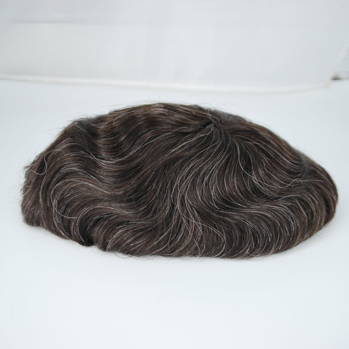 Clearance toupee #2 dark brown mixed 15% grey hair system for men thin PU knotted