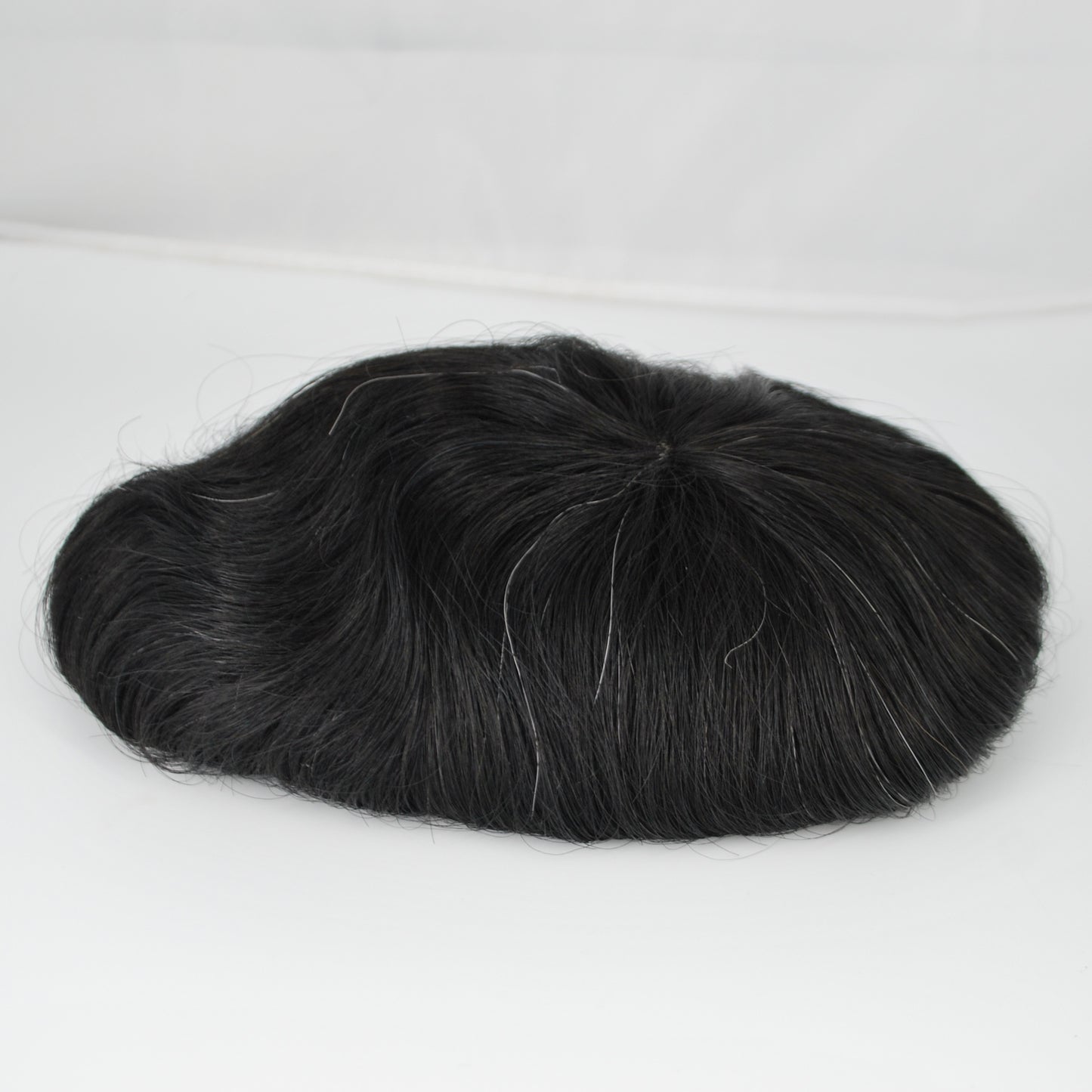 Clearance toupee #1 jet black with 5% grey mixed men hair system all french lace 130% medium density hair piece
