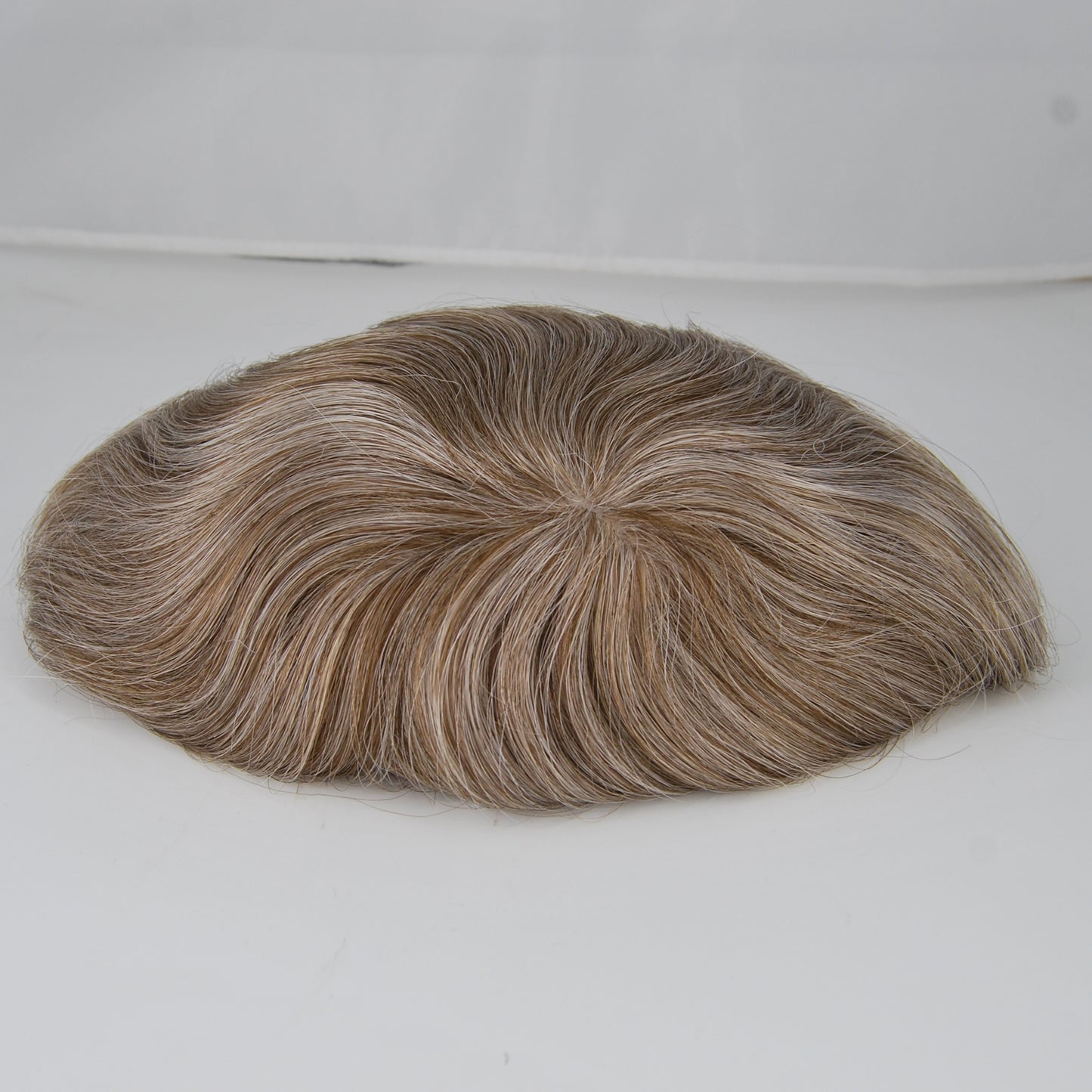 Clearance hair replacement toupee wig #7 light brown with 50% grey hair mixed silk base with PU back and sides