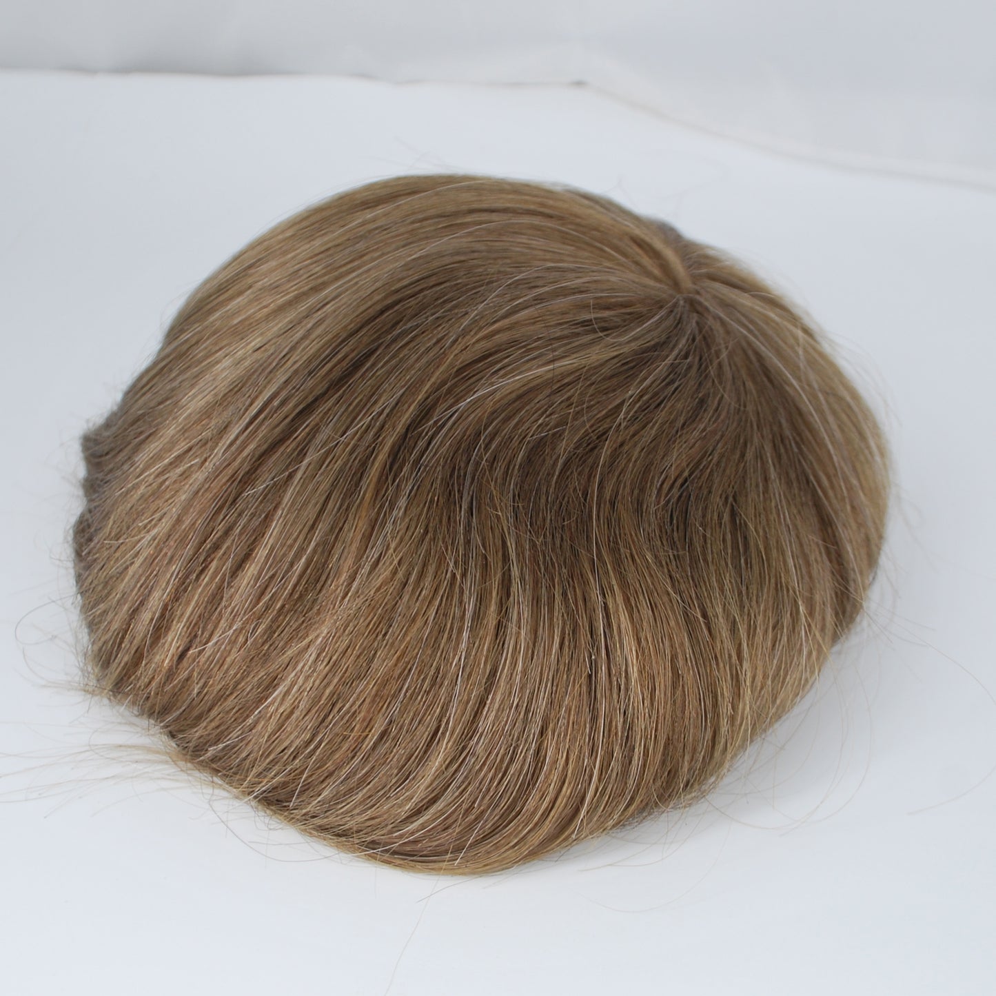 Clearance 9x7" toupee for men #6 light brown mixed 10% grey hair french lace hair system