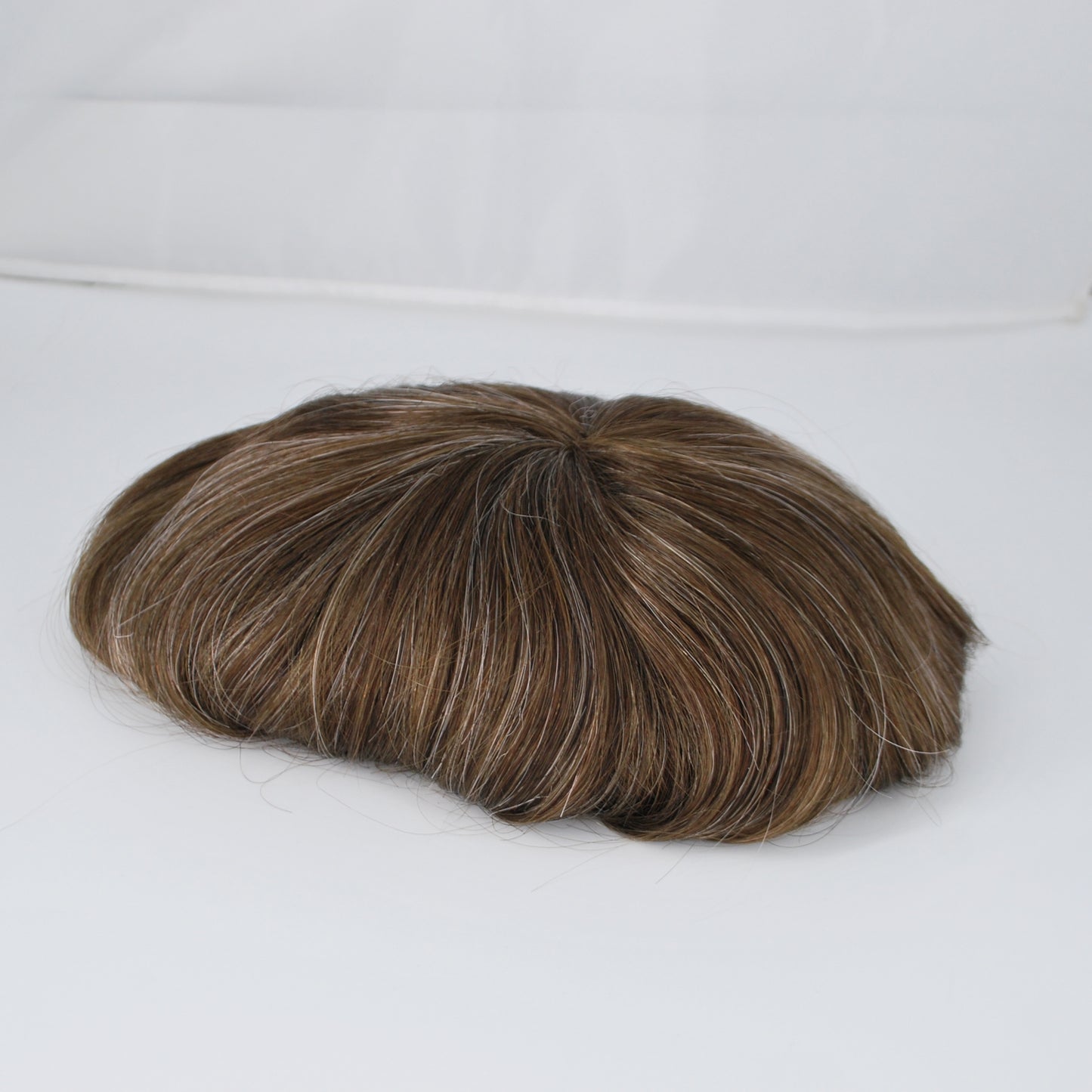 Clearance toupee for men #4 brown color mixed 10% grey hair French lace with PU around