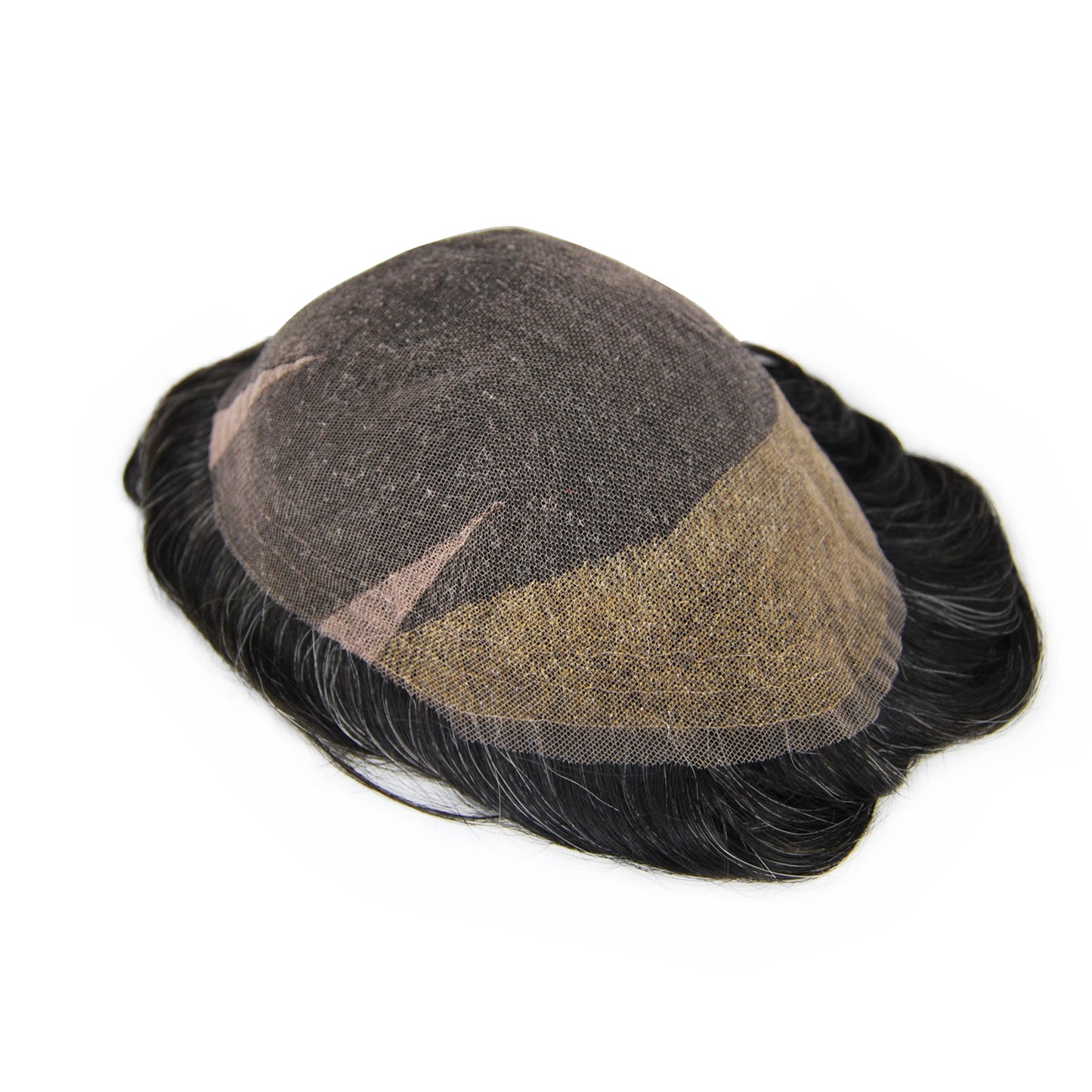 #1B10 Full Swiss Lace hair system natural black color with 10% grey hair prosthesis for men