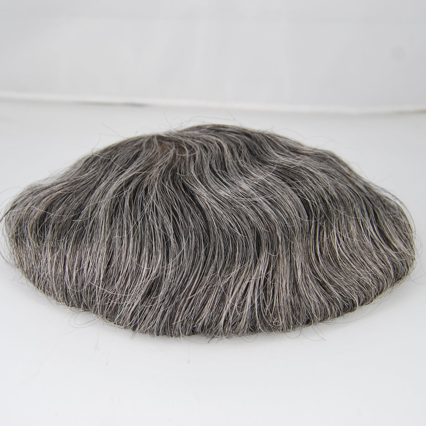 Clearance toupee silk base with PU around hair system #1 jet black mixed 50% grey hair system