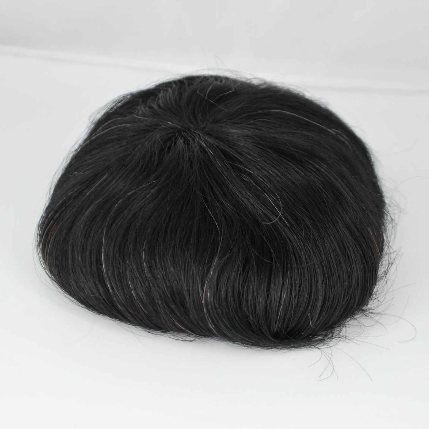 Clearance toupee #1 jet black with 5% grey mixed men hair system all french lace 130% medium density hair piece