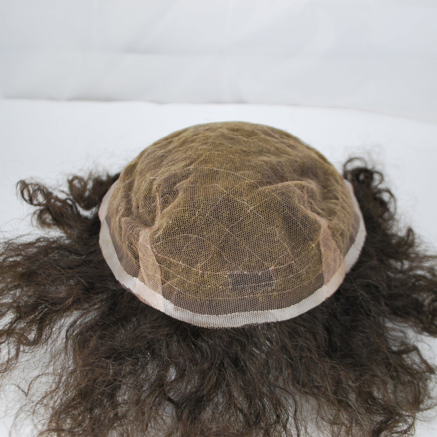 Clearance men hair system 1.4 cm curly toupee #2 dark brown all French lace hair replacement