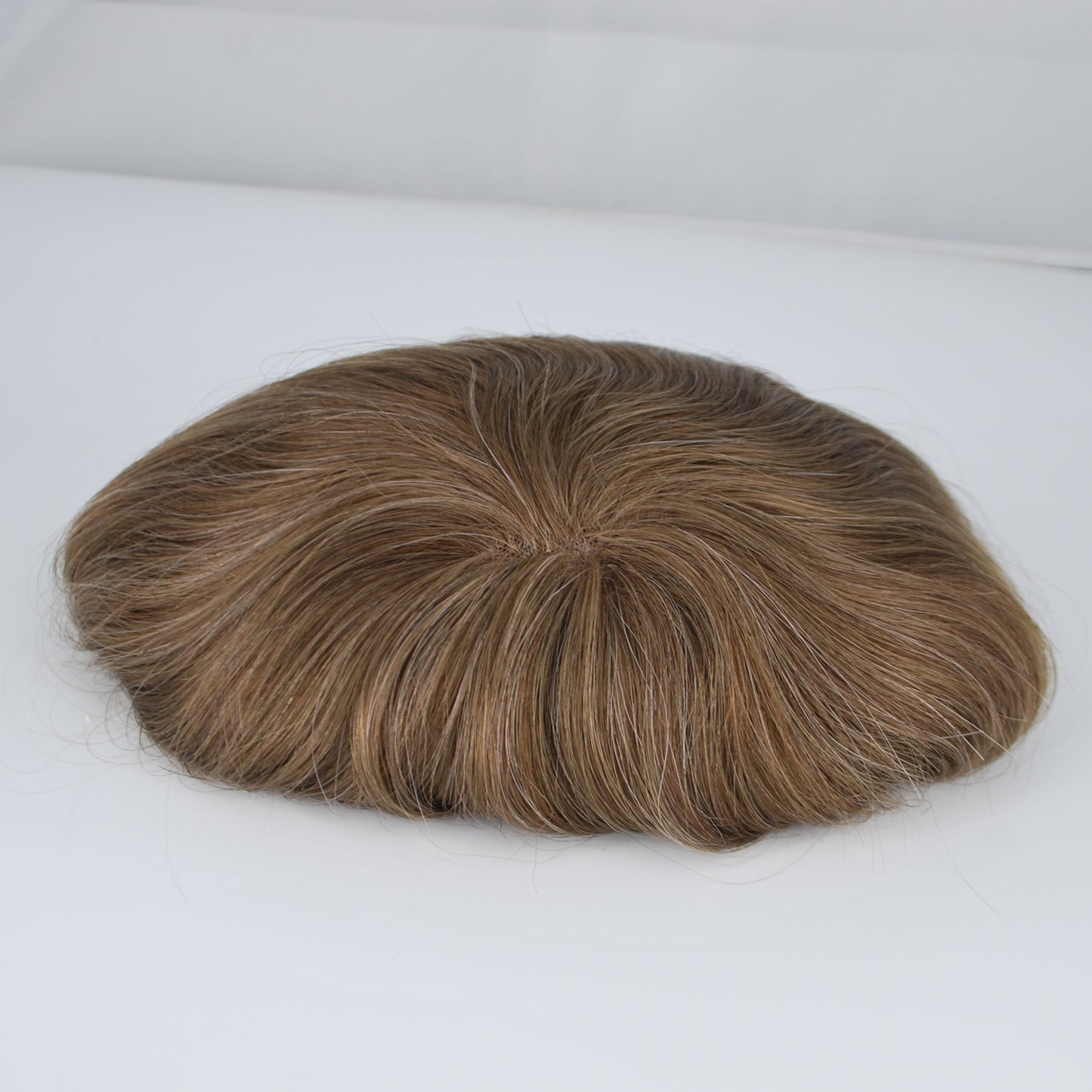 Clearance #7 light brown mixed 10%grey hair all french lace human hair system for men
