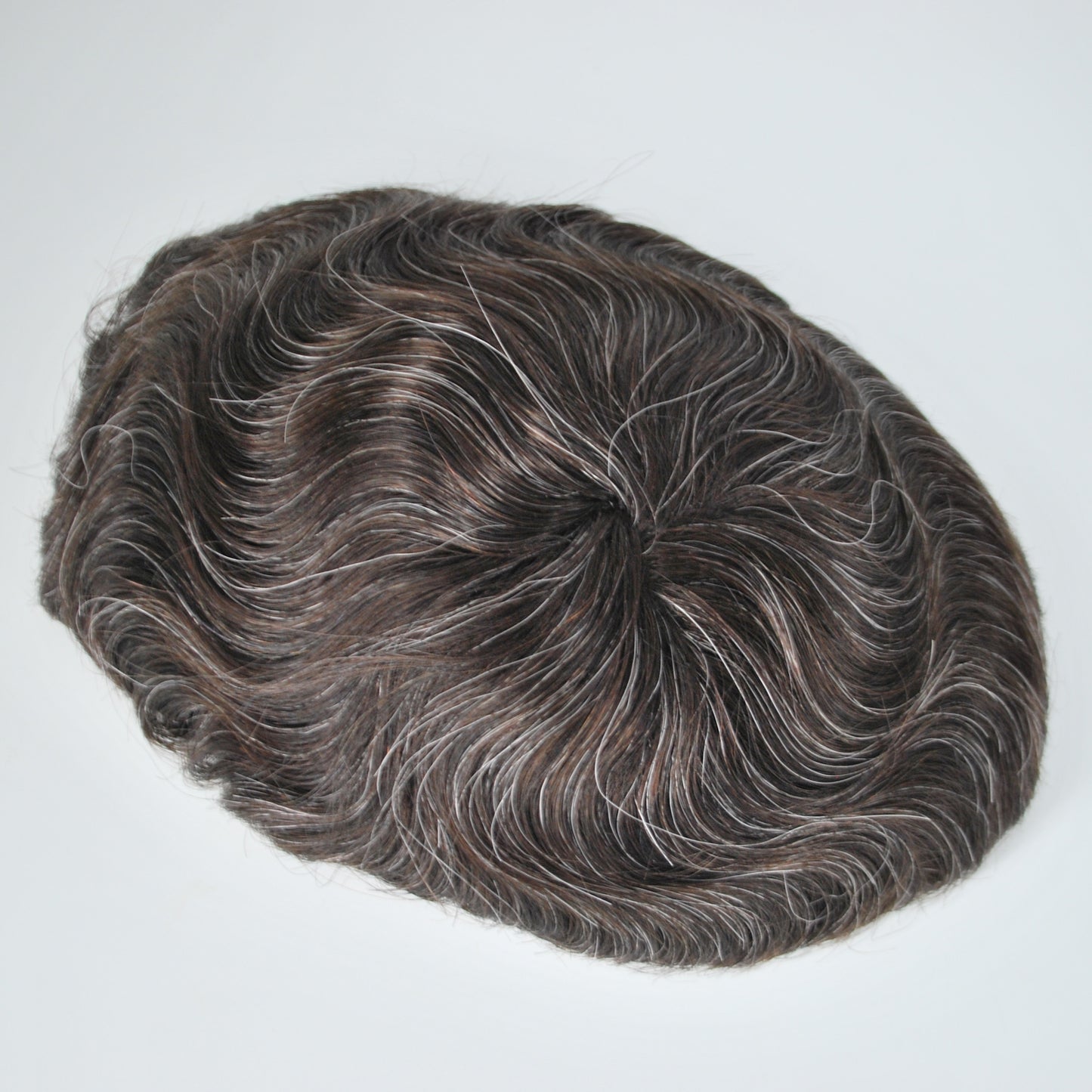 Clearance toupee #2 dark brown mixed 15% grey hair system for men thin PU knotted