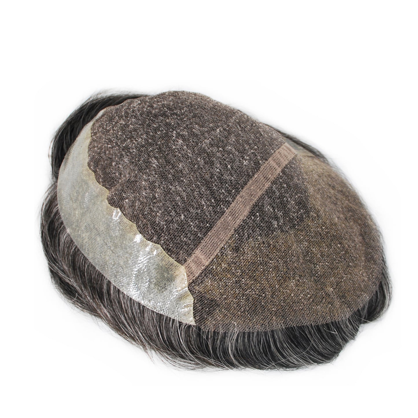 Full Lace Natural Black Mixed Grey Hair System 1B40 PU With Lace Toupee For Men