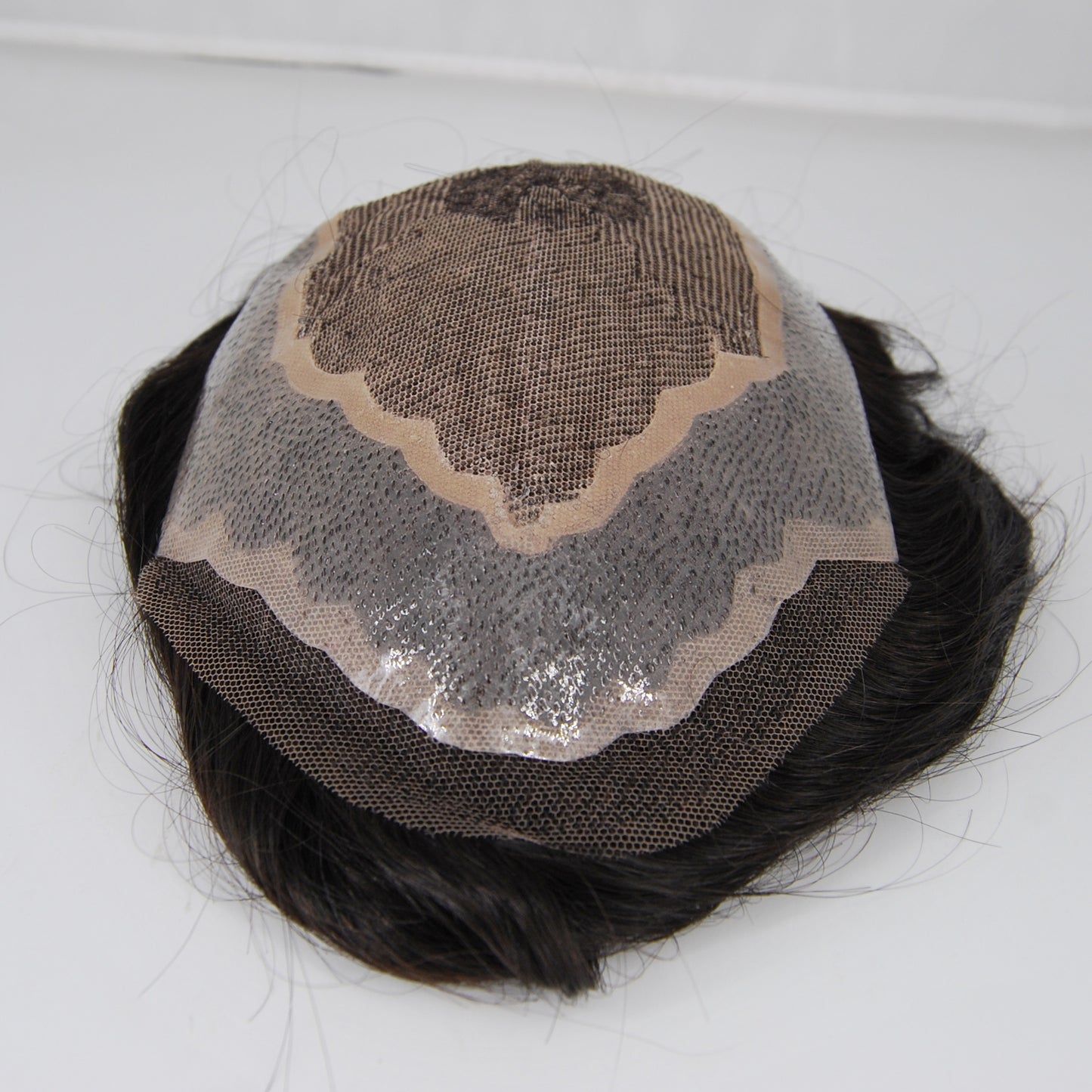 clearance silk base with PU around men's hair replacement natural black color men's toupee