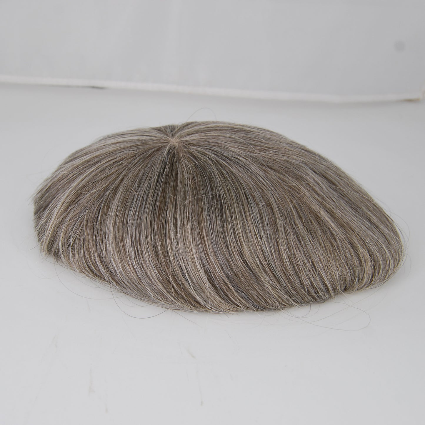 Clearance toupee #3 ash brown mixed 65% grey hair silk base with PU around human hair replacement