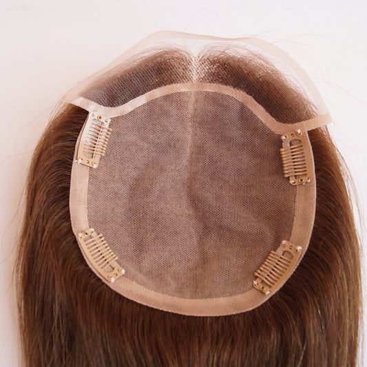 6x6.5 Inch lace front with silk base straight human hair topper wig for women