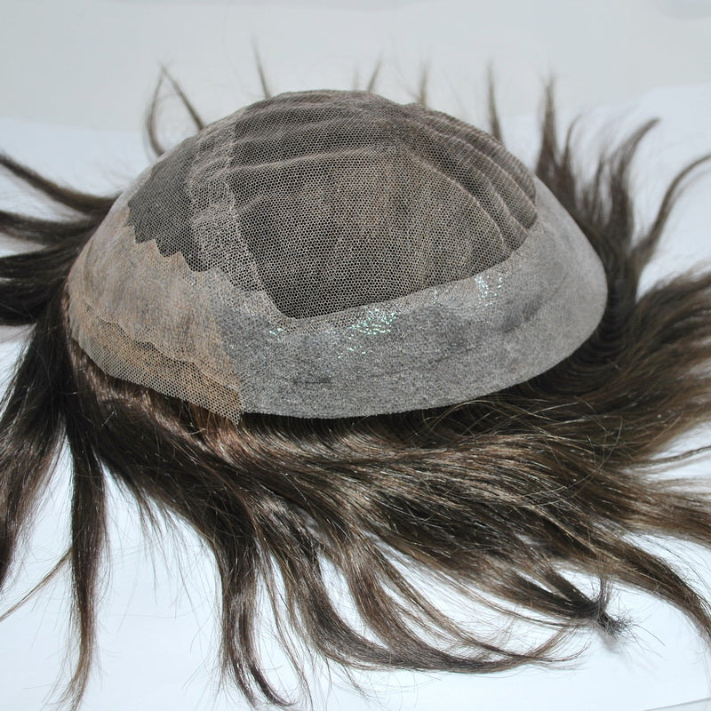 #3 ash brown male hairpiece French lace with PU around human hair toupee for men
